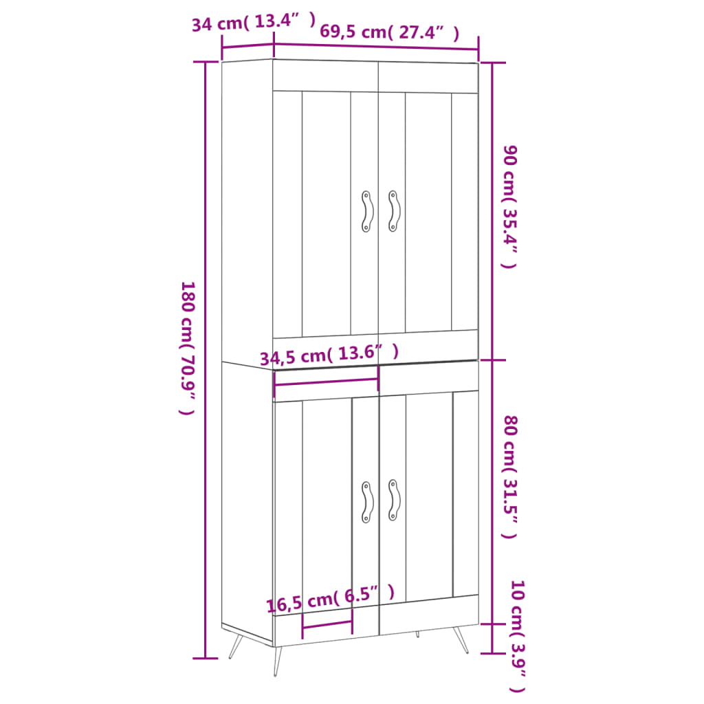 vidaXL Skříň highboard bílá 69,5 x 34 x 180 cm kompozitní dřevo