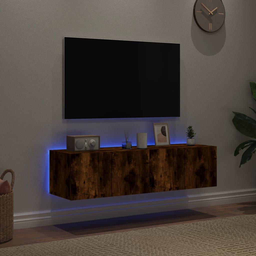 vidaXL Nástěnné TV skříňky s LED 2 ks kouřový dub 60 x 35 x 31 cm