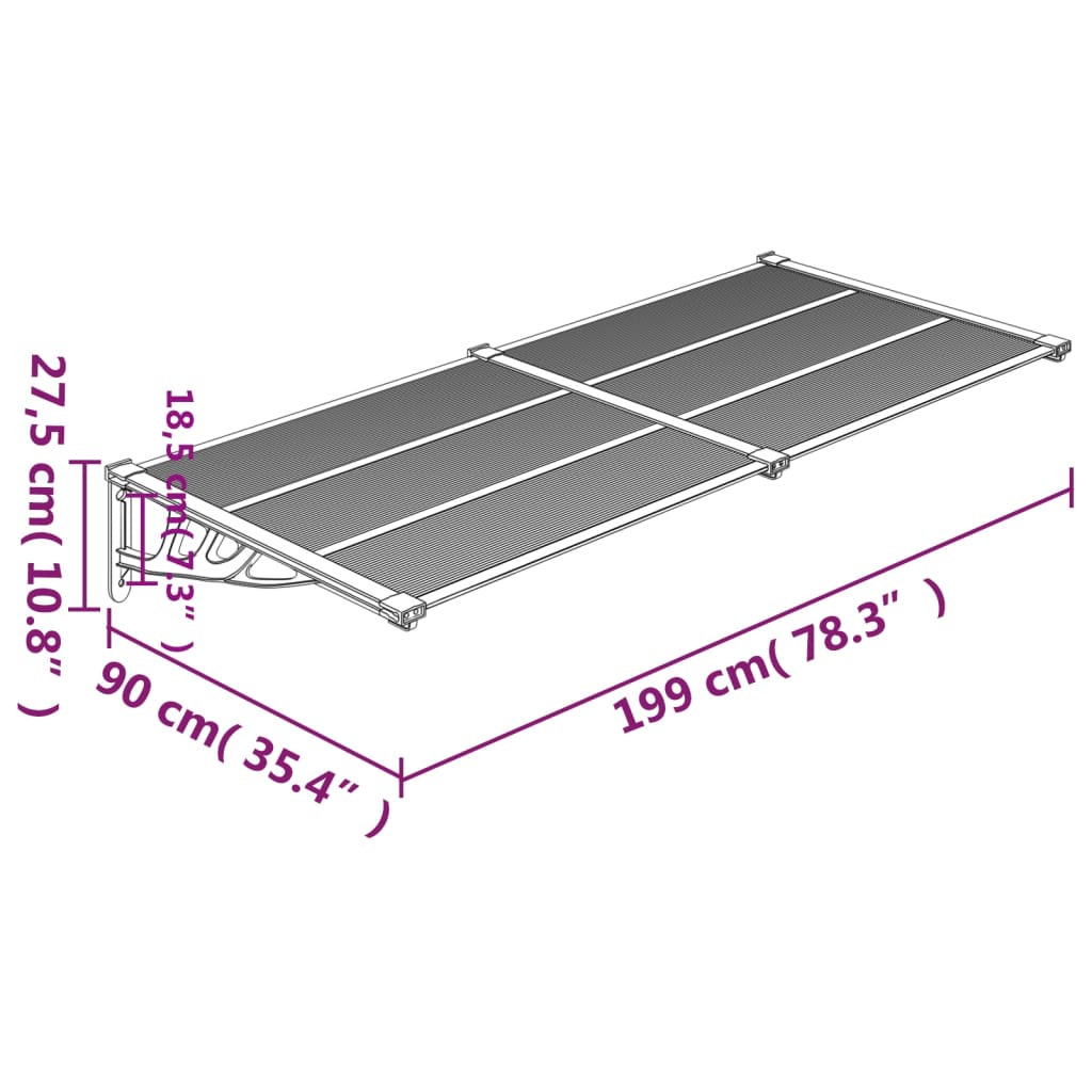 vidaXL Vchodová stříška šedá a průhledná 199 x 90 cm polykarbonát