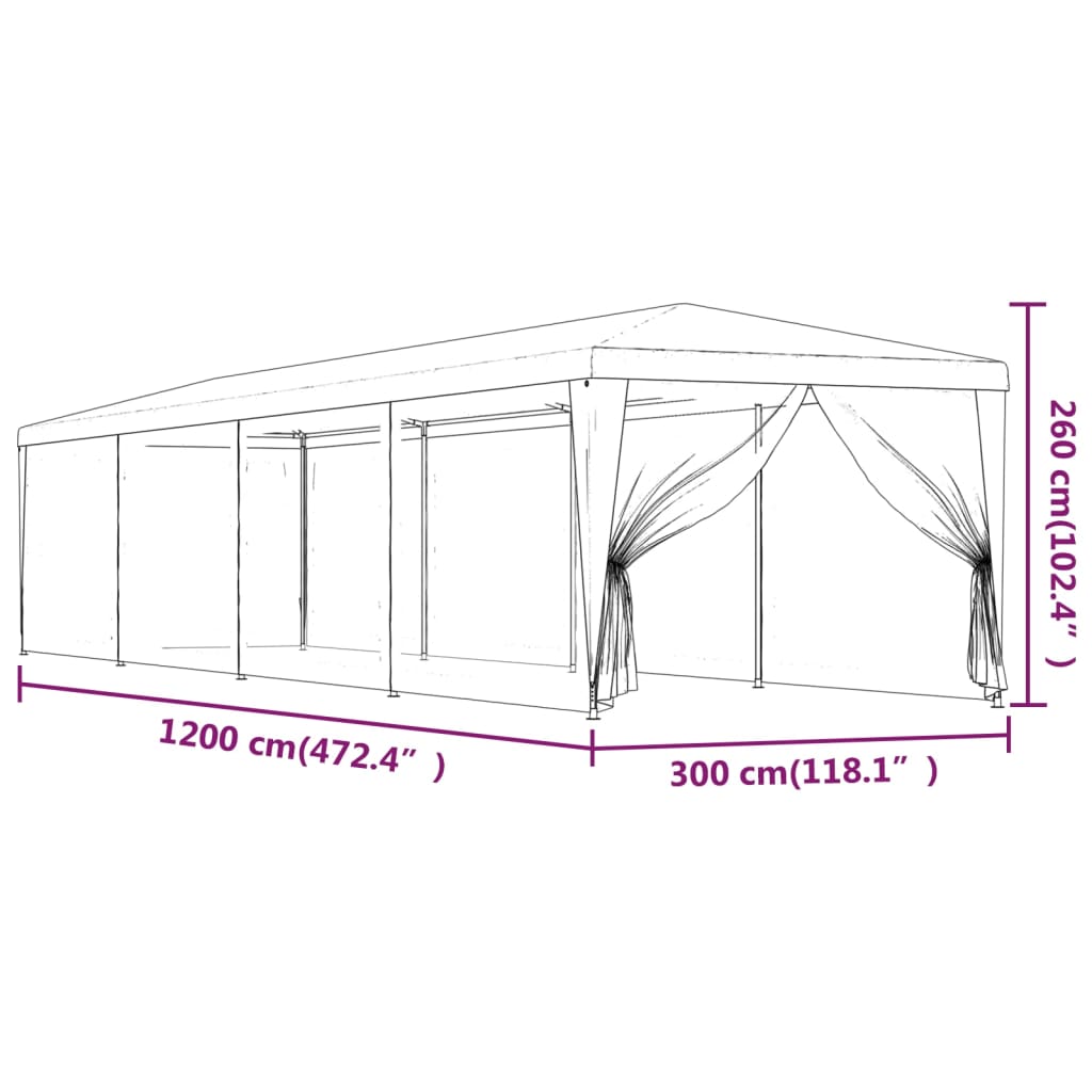 vidaXL Party stan s 10 síťovanými bočnicemi modrý 3 x 12 m HDPE