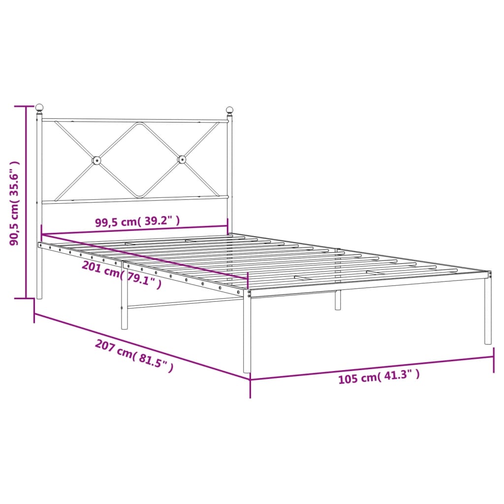 vidaXL Kovový rám postele s čelem bílý 100 x 200 cm