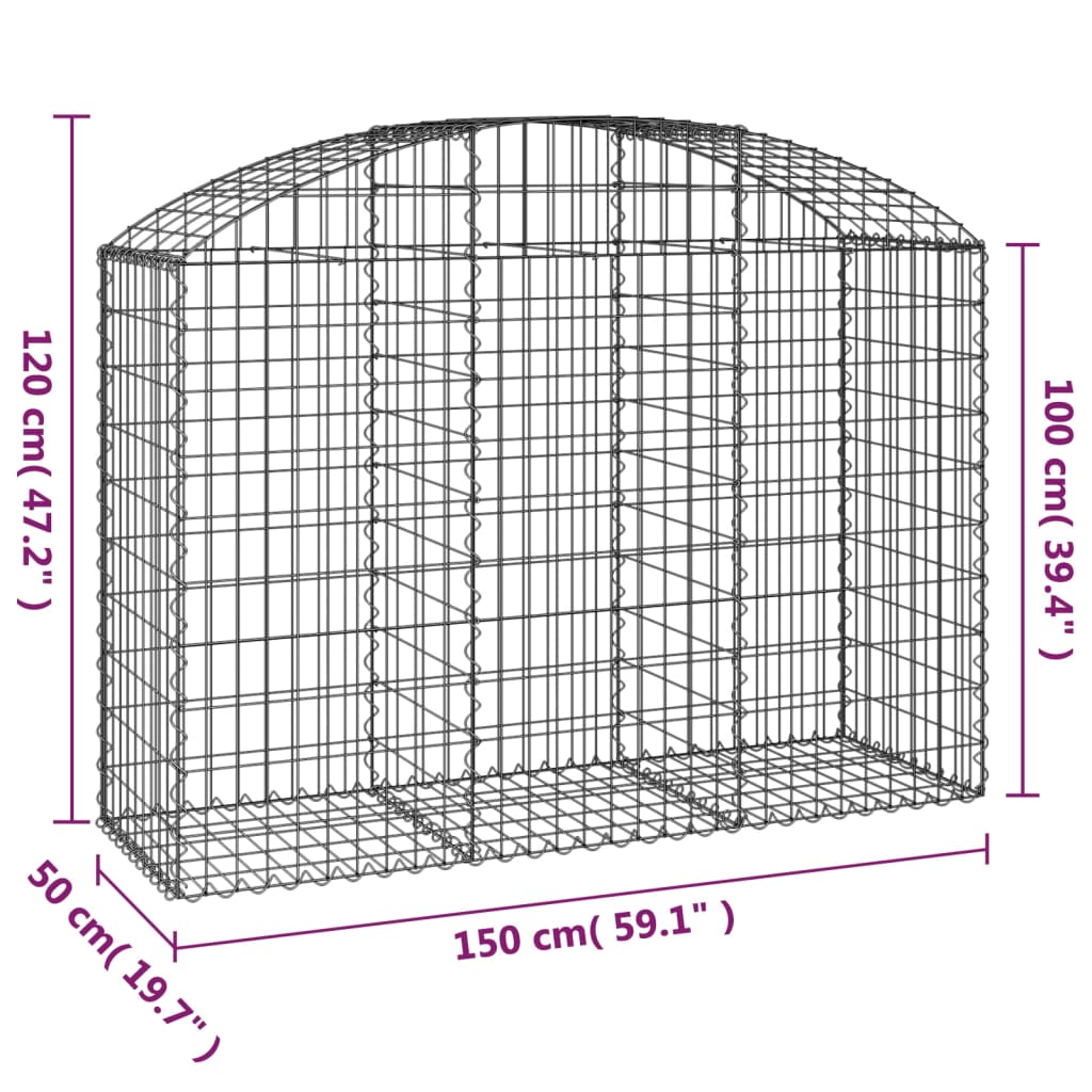 vidaXL Klenutý gabionový koš 150 x 50 x 100/120 cm pozinkované železo