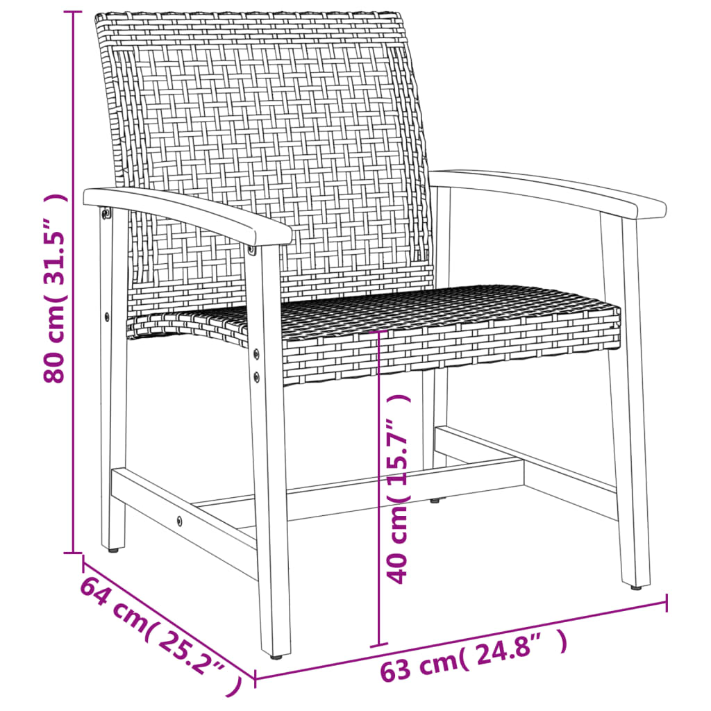 vidaXL 3dílný bistro set šedý polyratan a akáciové dřevo