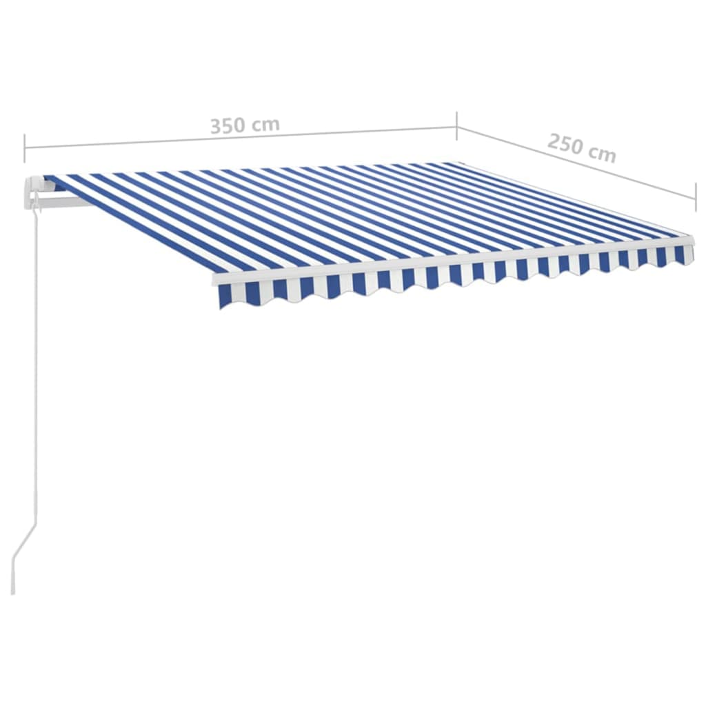 vidaXL Automatická markýza LED a senzor větru 3,5 x 2,5 m modrobílá