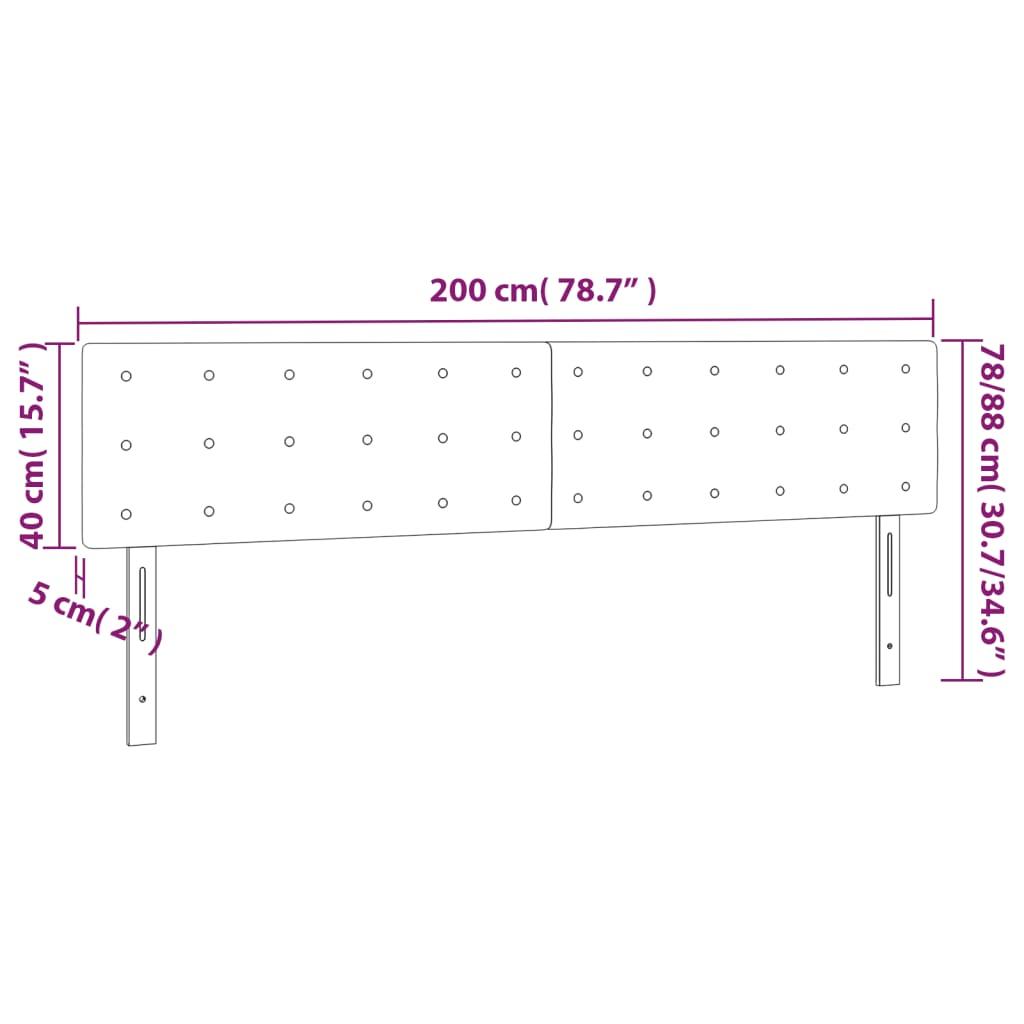 vidaXL Čelo postele s LED světle šedé 200x5x78/88 cm samet