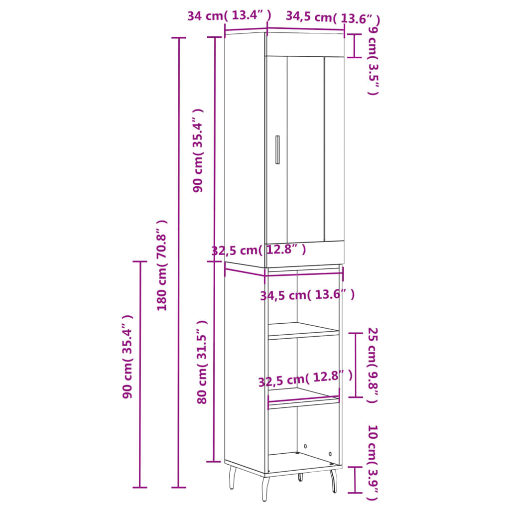 vidaXL Skříň highboard bílá 34,5 x 34 x 180 cm kompozitní dřevo