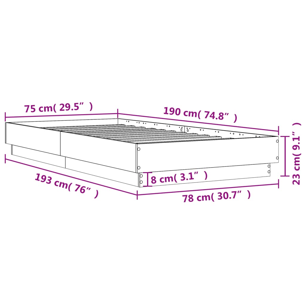 vidaXL Rám postele bílý 75 x 190 cm kompozitní dřevo