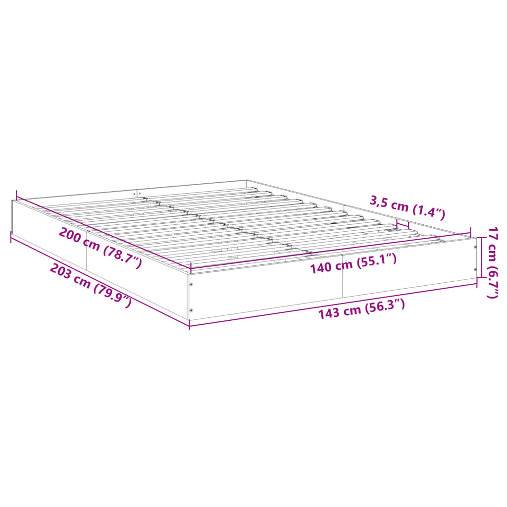 vidaXL Rám postele bez matrace kouřový dub 140x200 cm kompozitní dřevo