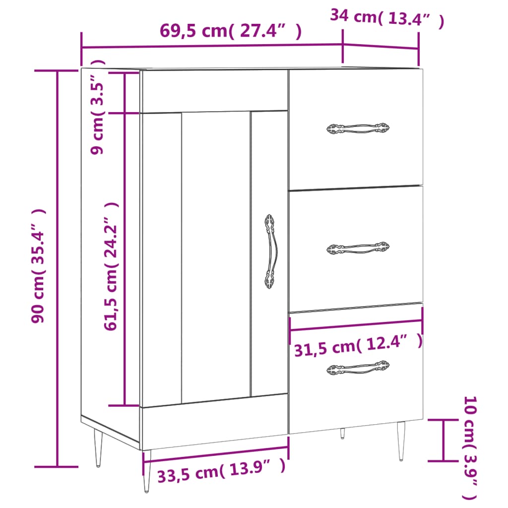 vidaXL Příborník dub sonoma 69,5 x 34 x 90 cm kompozitní dřevo