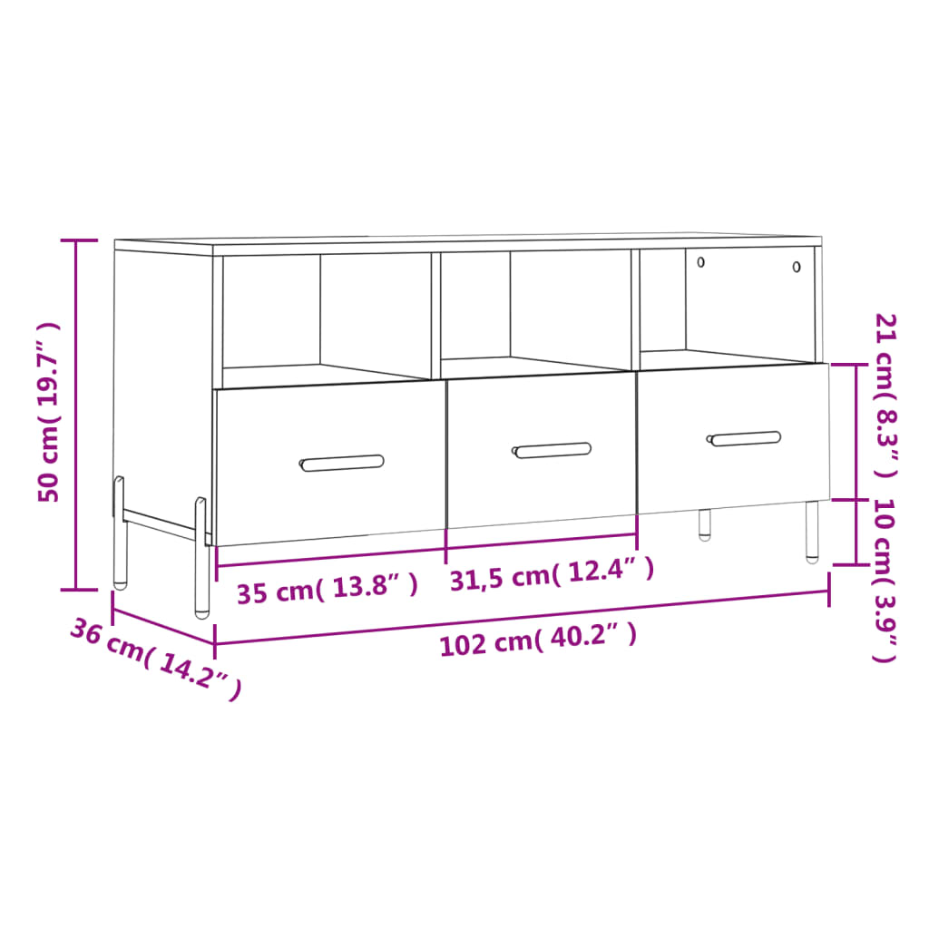 vidaXL TV skříňka bílá 102 x 36 x 50 cm kompozitní dřevo