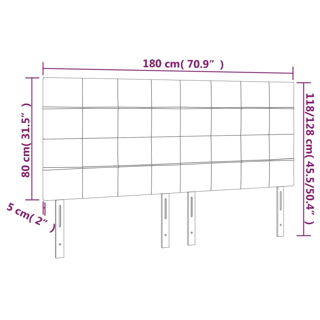 vidaXL Čelo postele s LED světle šedé 180x5x118/128 cm samet