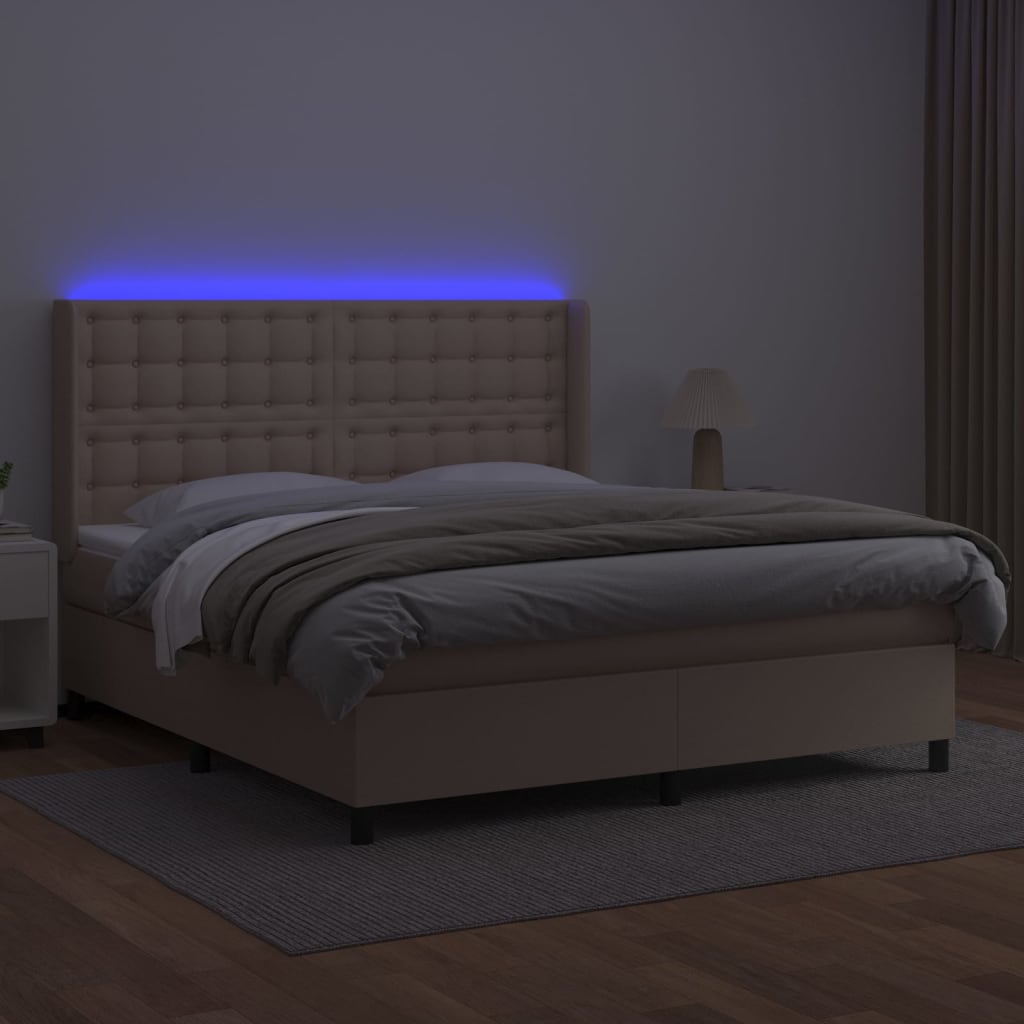 vidaXL Box spring postel matrace a LED cappuccino 160x200cm umělá kůže