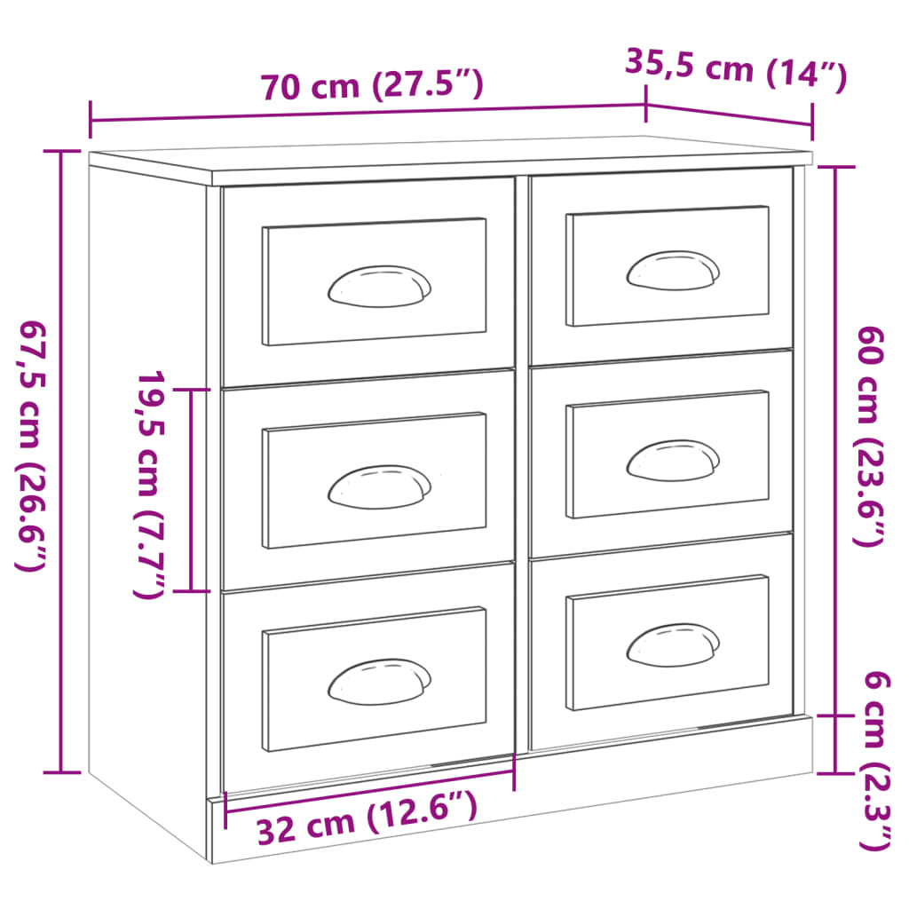 vidaXL Příborník černý 70 x 35,5 x 67,5 cm kompozitní dřevo