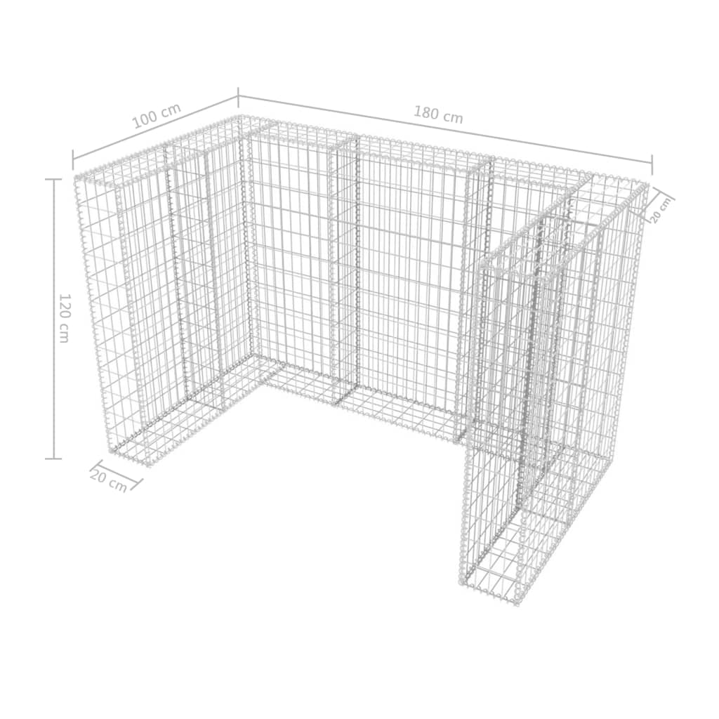 vidaXL Gabionová zástěna pro 2 popelnice ocelová 180 x 100 x 120 cm