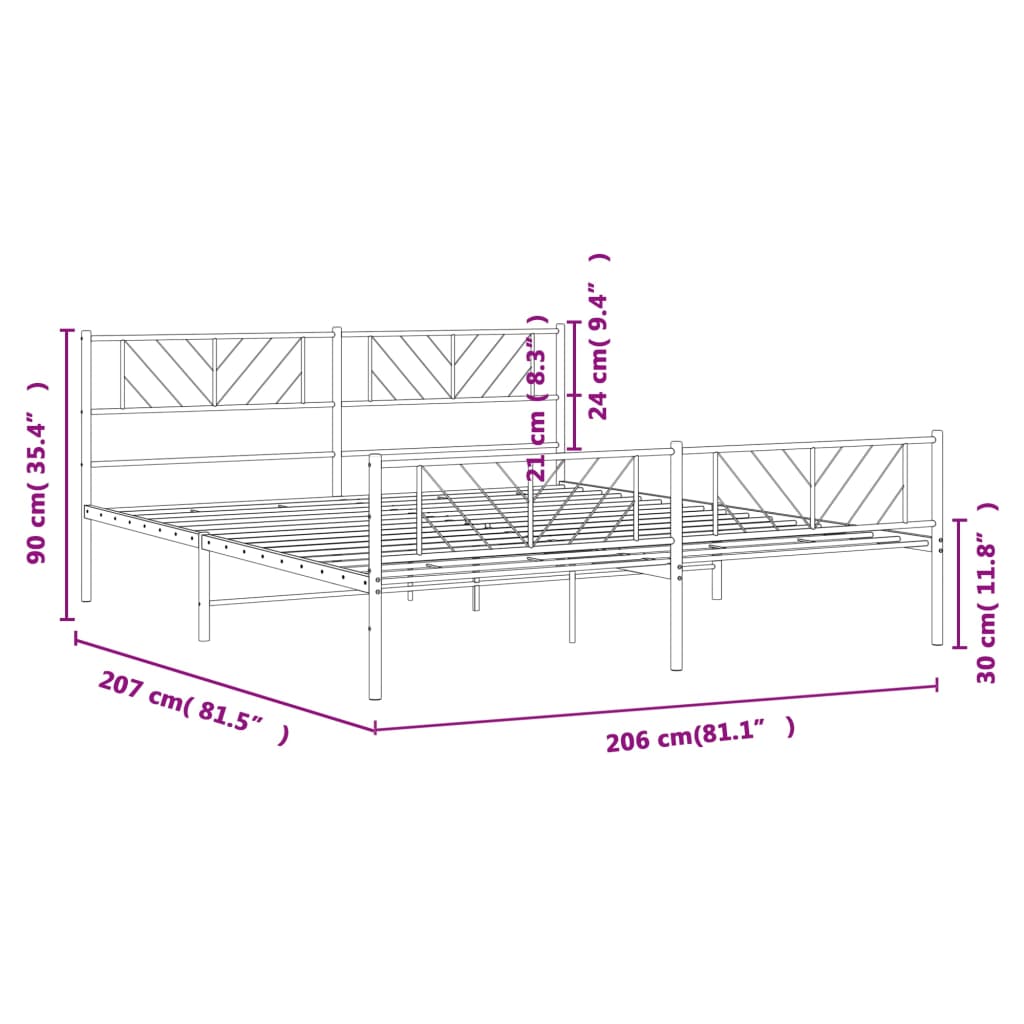 vidaXL Kovový rám postele s hlavovým a nožním čelem černý 200 x 200 cm