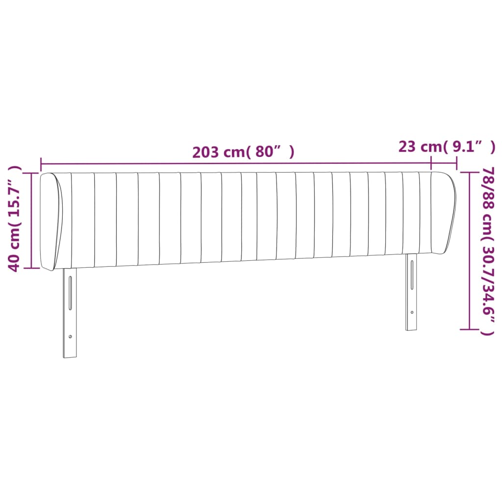 vidaXL Čelo postele typu ušák světle šedé 203x23x78/88 cm samet