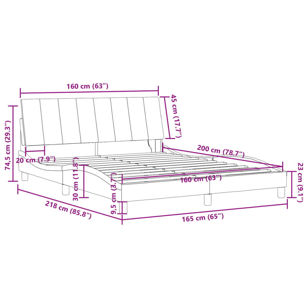 vidaXL Rám postele s LED osvětlením černý 160 x 200 cm samet