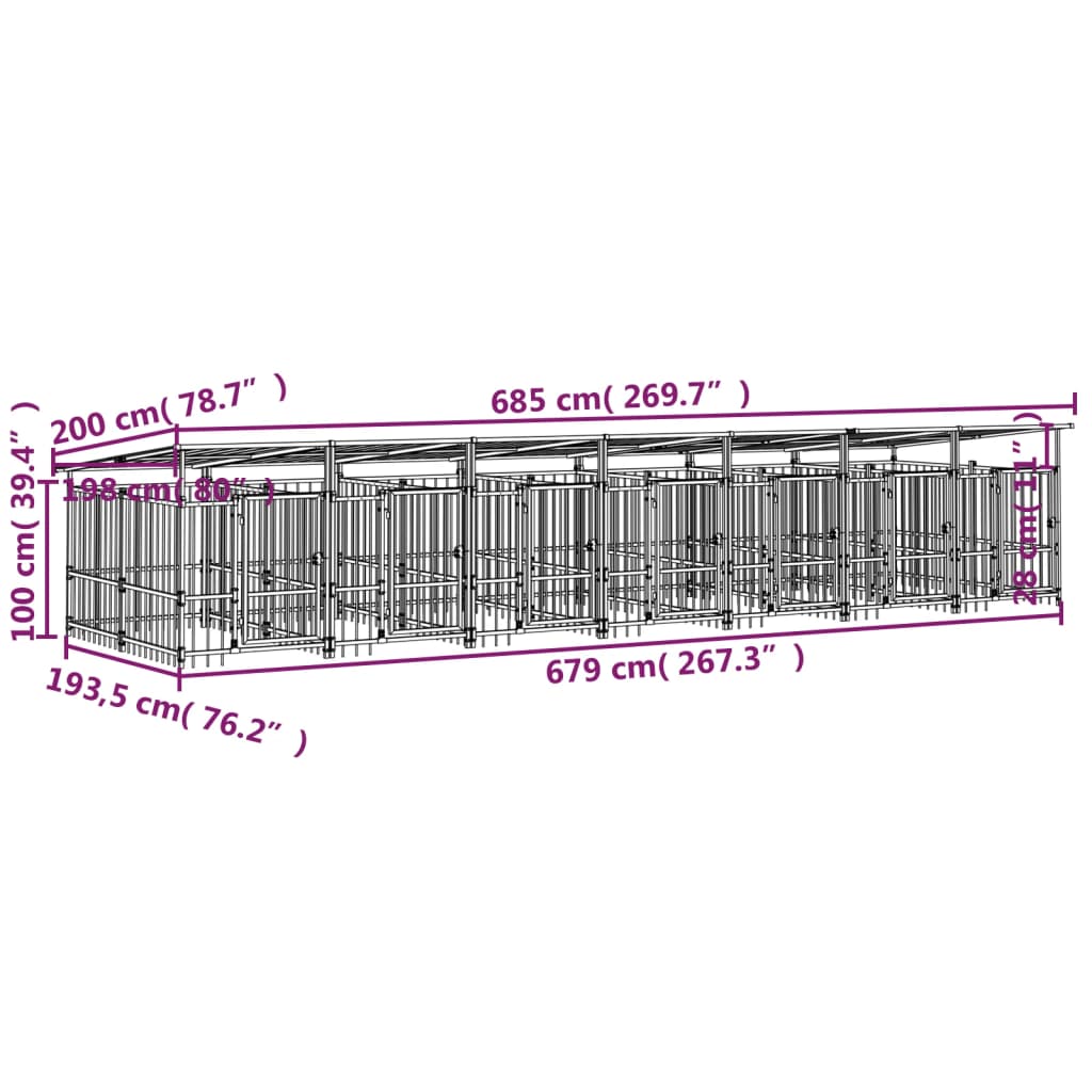 vidaXL Venkovní psí kotec se střechou ocel 13,14 m²