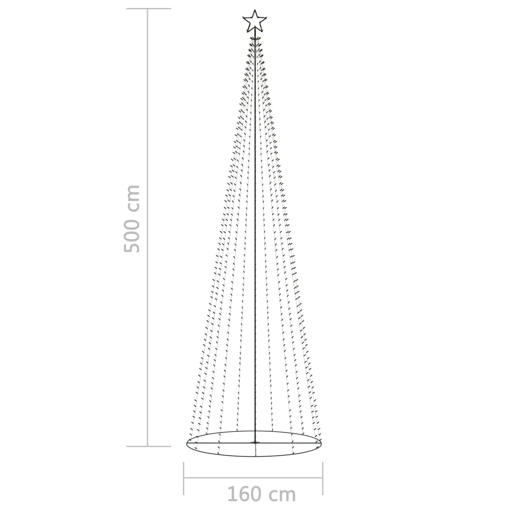 vidaXL Vánoční stromek kužel 752 barevných LED diod 160 x 500 cm