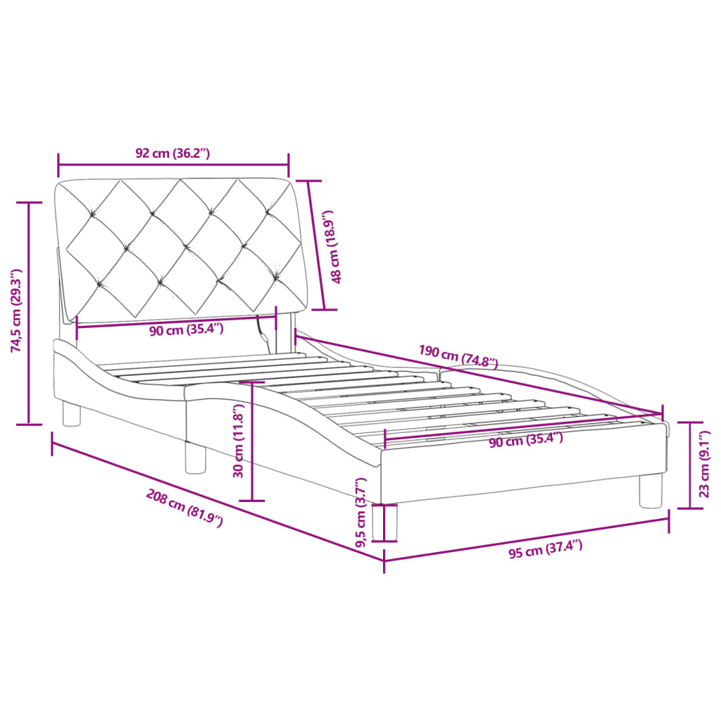 vidaXL Rám postele s LED osvětlením tmavě šedý 90 x 190 cm samet