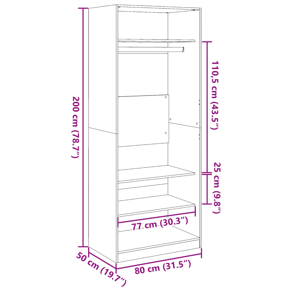 vidaXL Šatní skříň dub sonoma 80 x 50 x 200 cm kompozitní dřevo