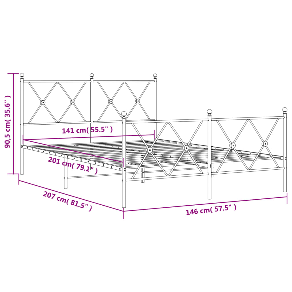 vidaXL Kovový rám postele s hlavovým a nožním čelem bílý 140 x 200 cm