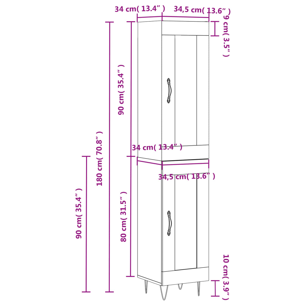 vidaXL Skříň highboard černá 34,5 x 34 x 180 cm kompozitní dřevo