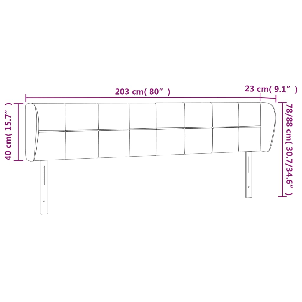 vidaXL Čelo postele typu ušák tmavě šedé 203x23x78/88 cm samet