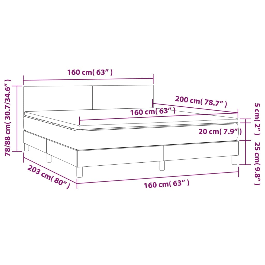 vidaXL Box spring postel s matrací a LED tmavě šedá 160x200 cm textil