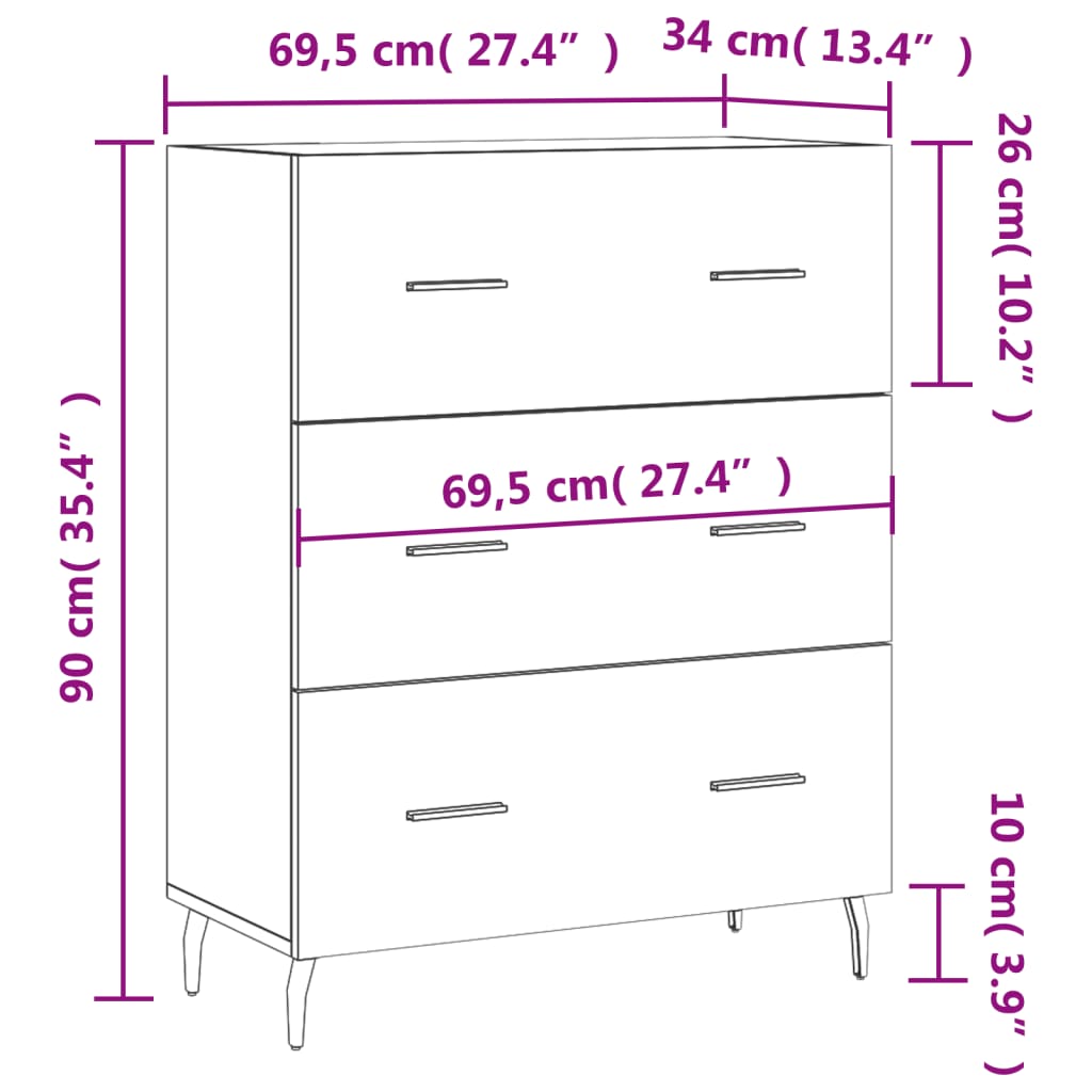 vidaXL Příborník betonově šedý 69,5 x 34 x 90 cm kompozitní dřevo