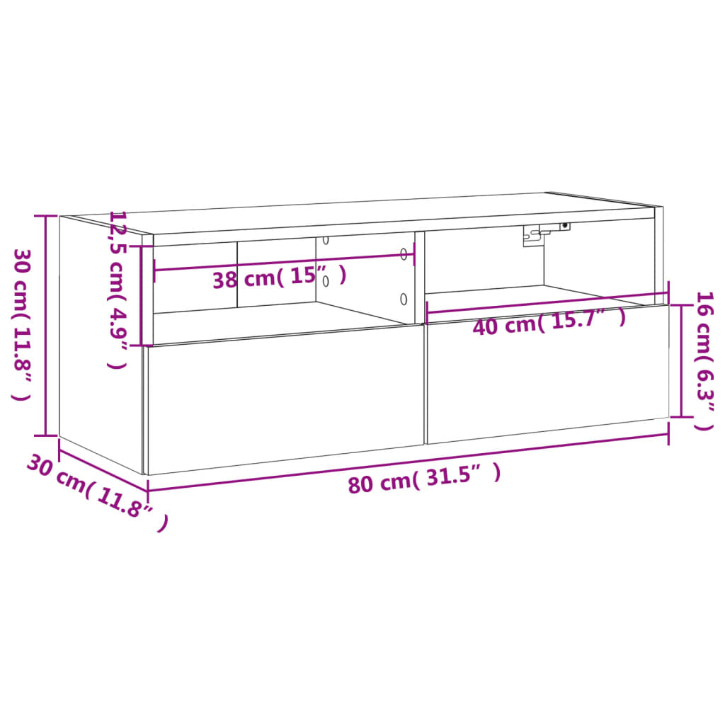 vidaXL Nástěnná TV skříňka černá 80 x 30 x 30 cm kompozitní dřevo