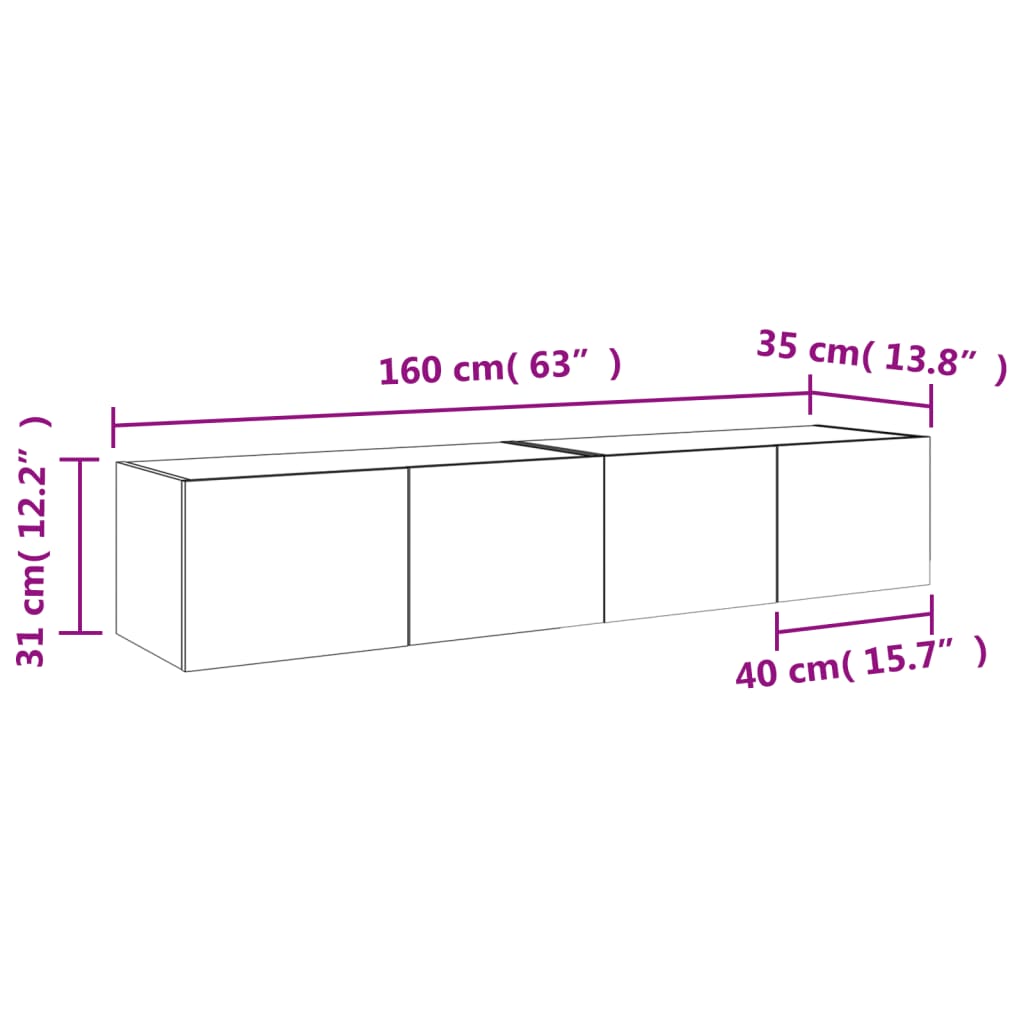 vidaXL Nástěnné TV skříňky s LED osvětlením 2 ks hnědý dub 80x35x31 cm