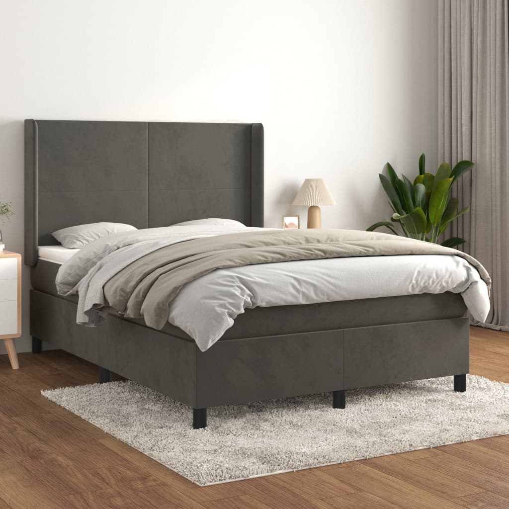 vidaXL Box spring postel s matrací tmavě šedá 140x200 cm samet