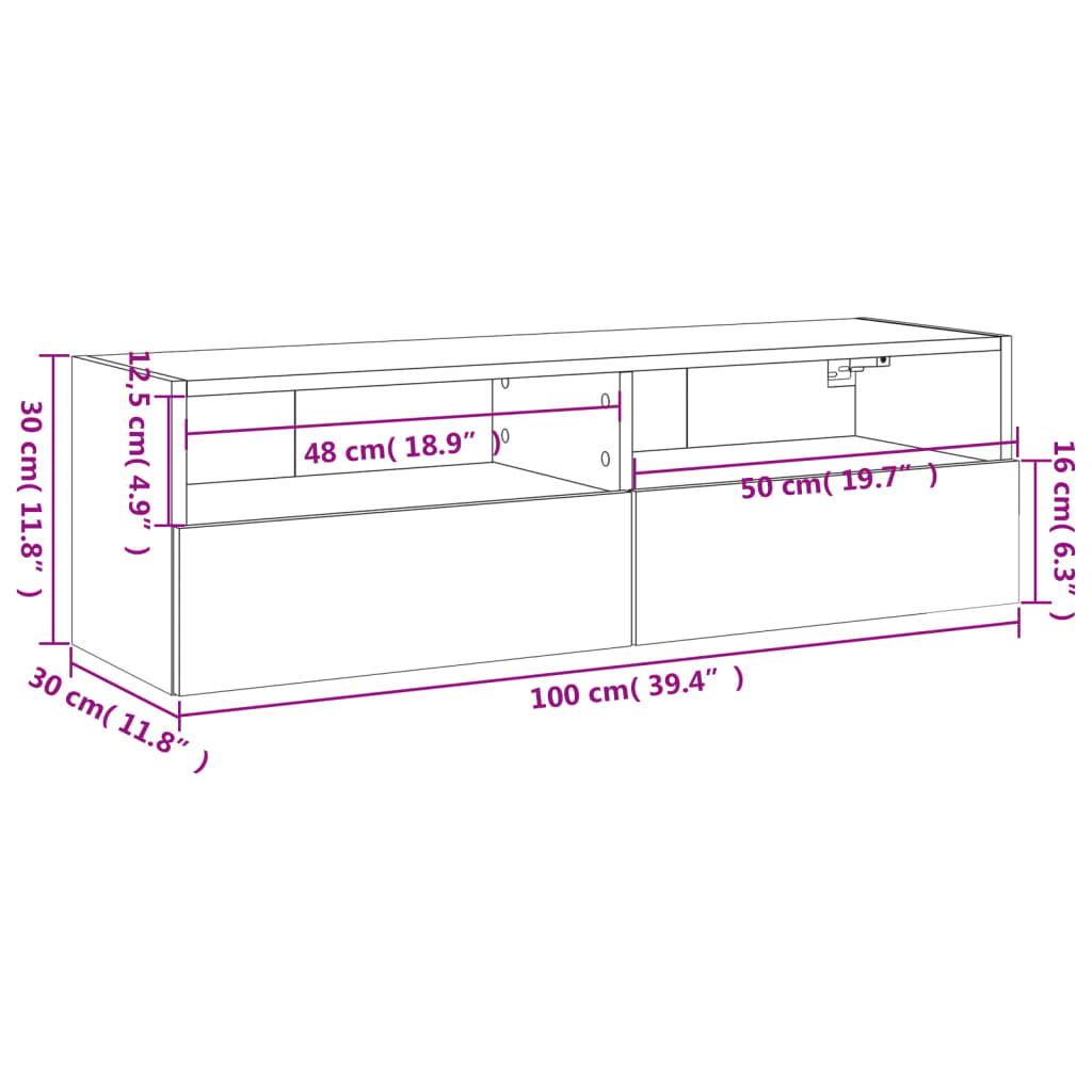 vidaXL Nástěnná TV skříňka šedá sonoma 100x30x30 cm kompozitní dřevo