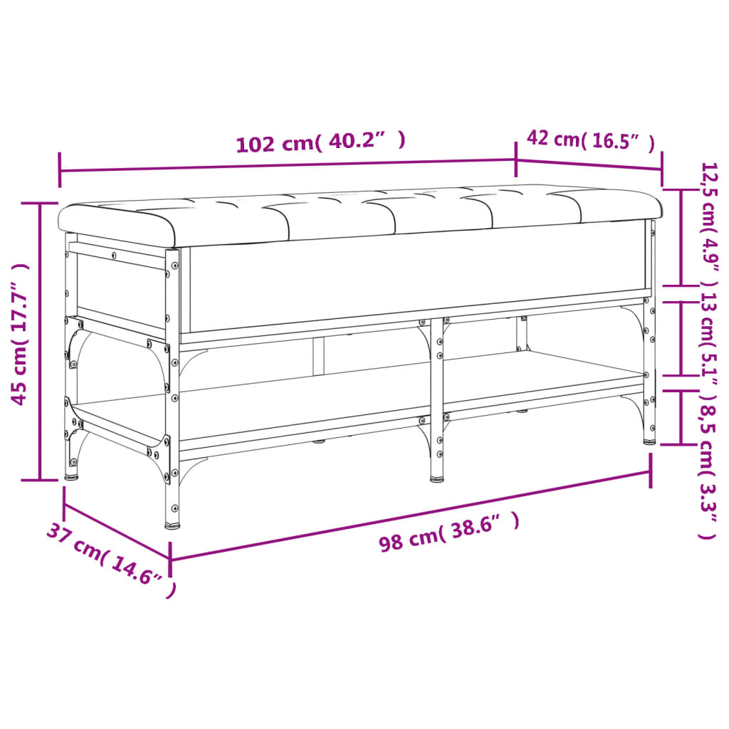 vidaXL Lavice s botníkem kouřový dub 102 x 42 x 45 cm kompozitní dřevo