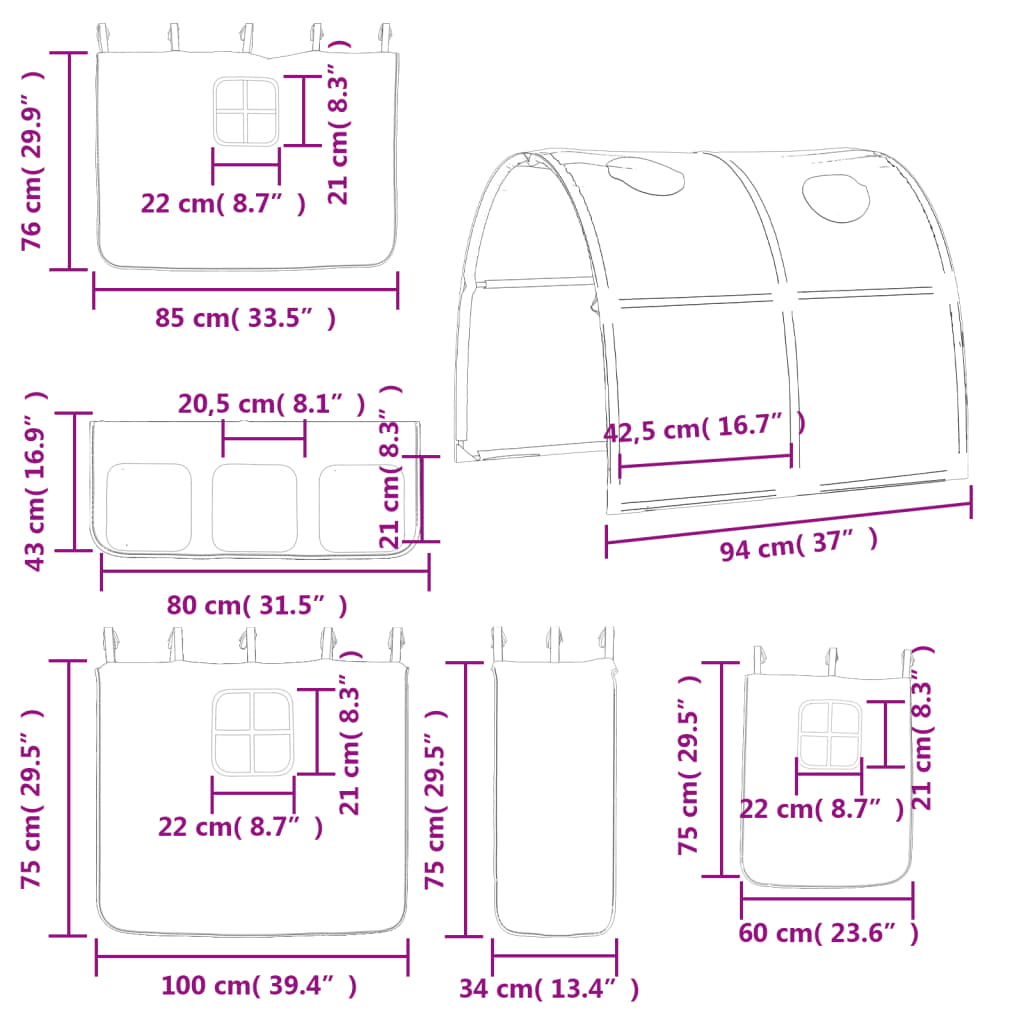 vidaXL Dětská patrová postel s tunelem růžová 90x200 cm masiv borovice