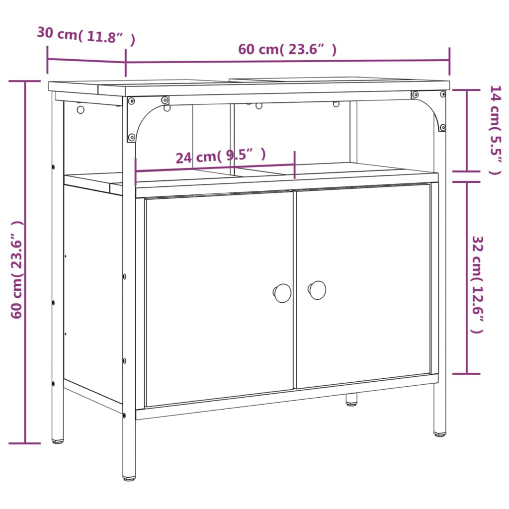 vidaXL Koupelnová skříňka pod umyvadlo kouřový dub 60x30x60cm kompozit