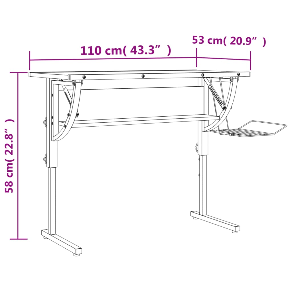 vidaXL Řemeslný stůl bílý a šedý 110 x 53 x (58–87) cm kompozit a ocel