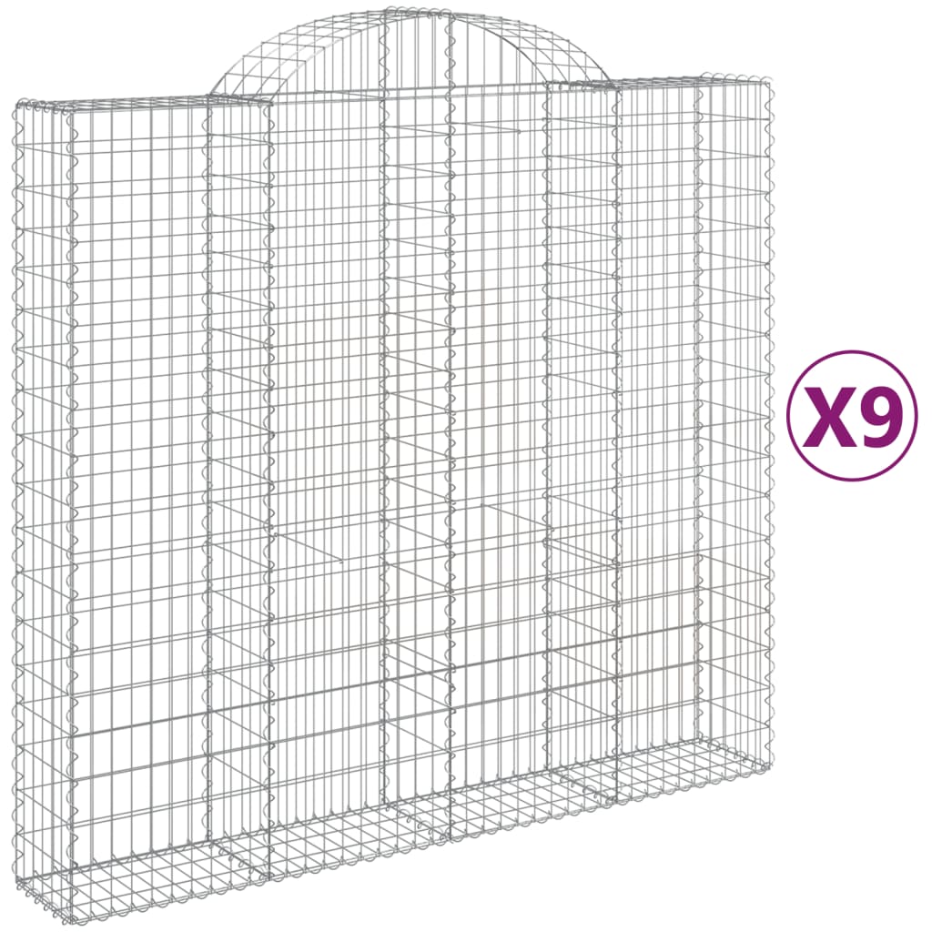 vidaXL Klenuté gabionové koše 9 ks 200x50x180/200cm pozinkované železo