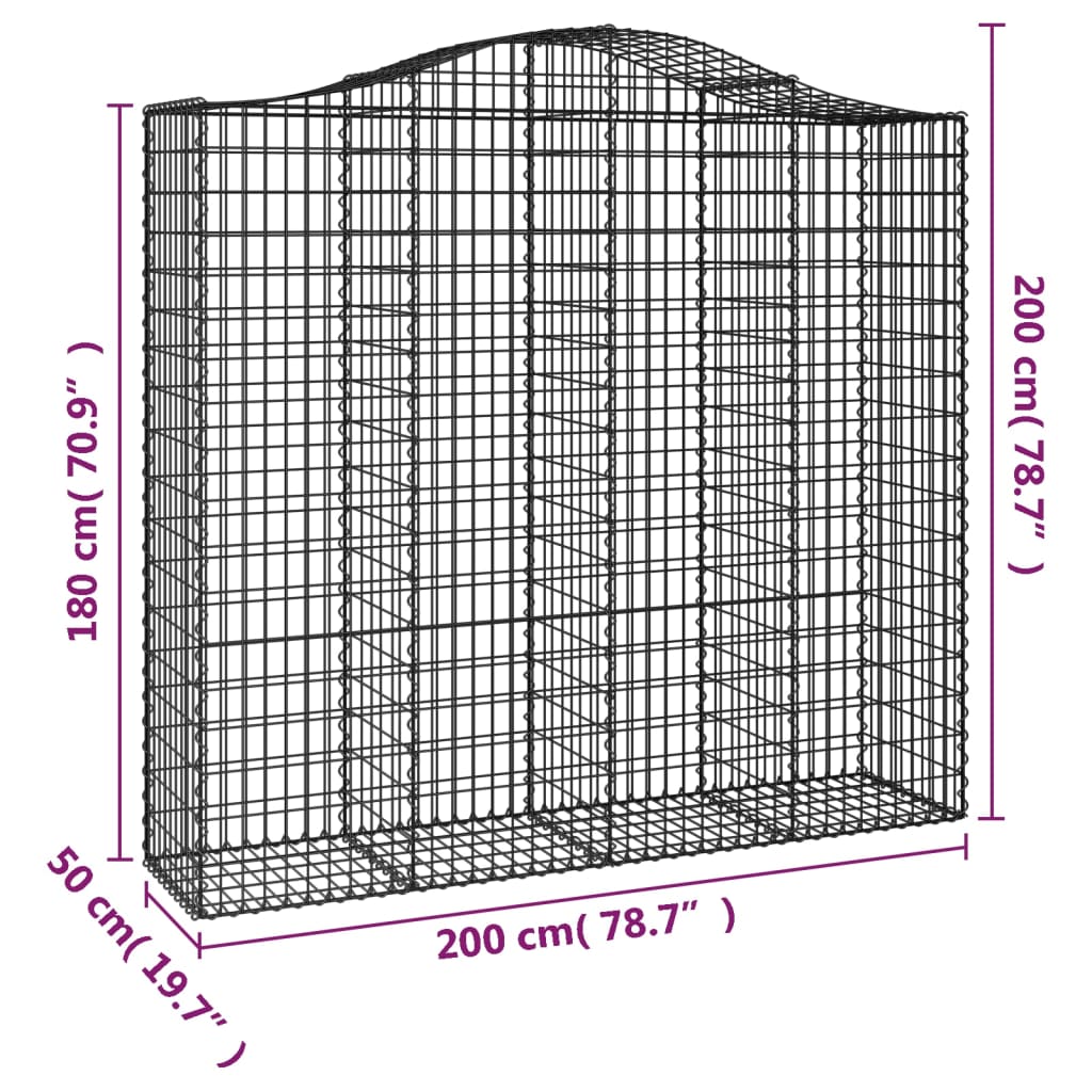 vidaXL Klenuté gabionové koše 25ks 200x50x180/200cm pozinkované železo