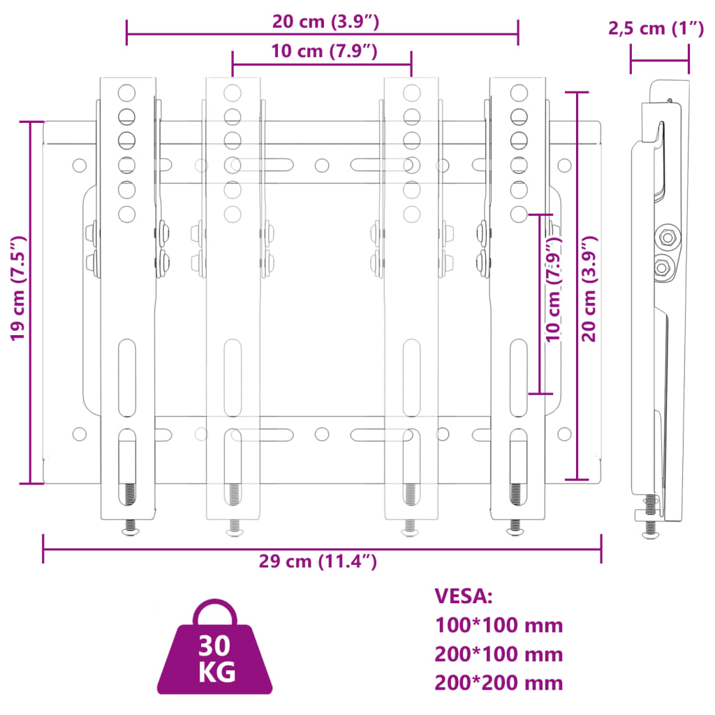 vidaXL Nástěnný držák na TV 14"–42" Max VESA 200 x 200 mm 30 kg