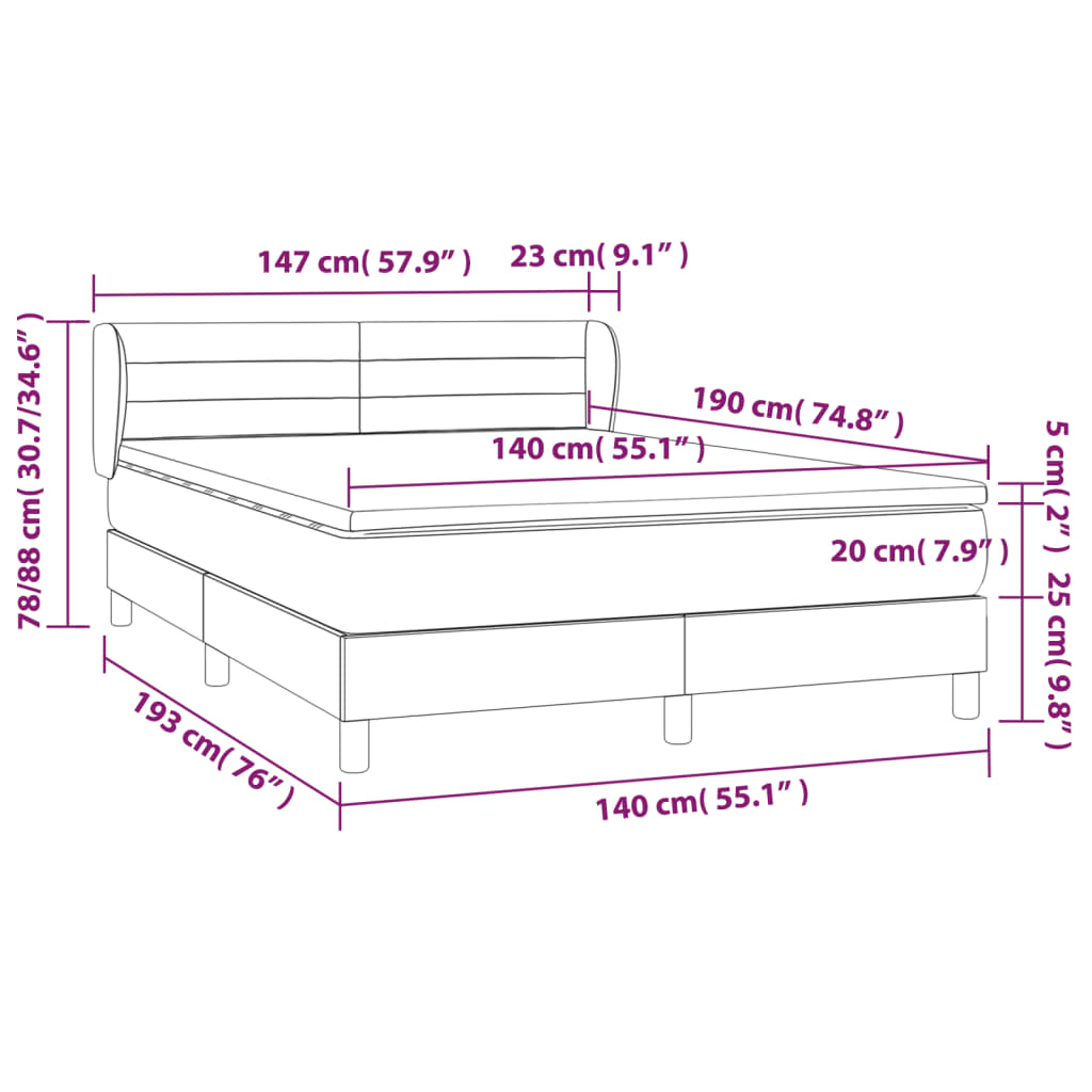 vidaXL Box spring postel s matrací tmavě modrá 140x190 cm samet