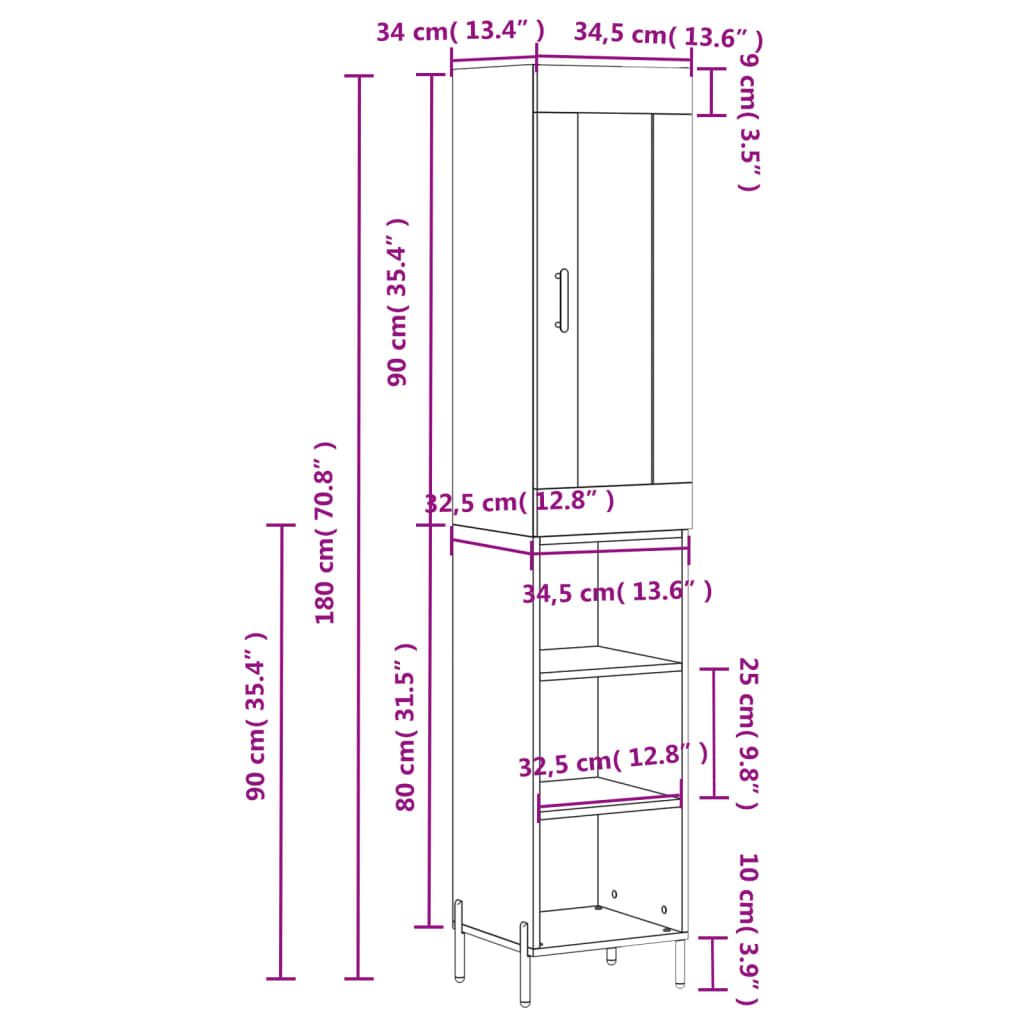 vidaXL Skříň highboard betonově šedá 34,5x34x180 cm kompozitní dřevo