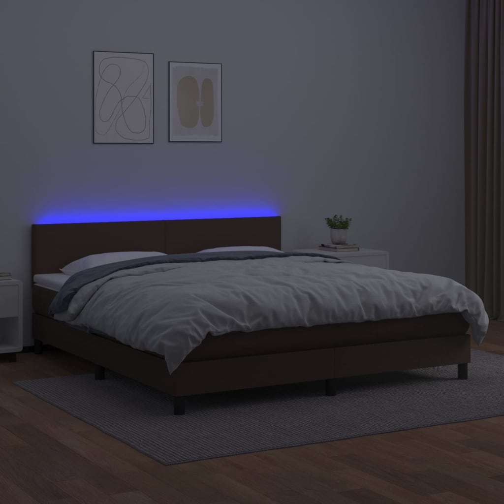 vidaXL Box spring postel s matrací a LED hnědá 160x200 cm umělá kůže