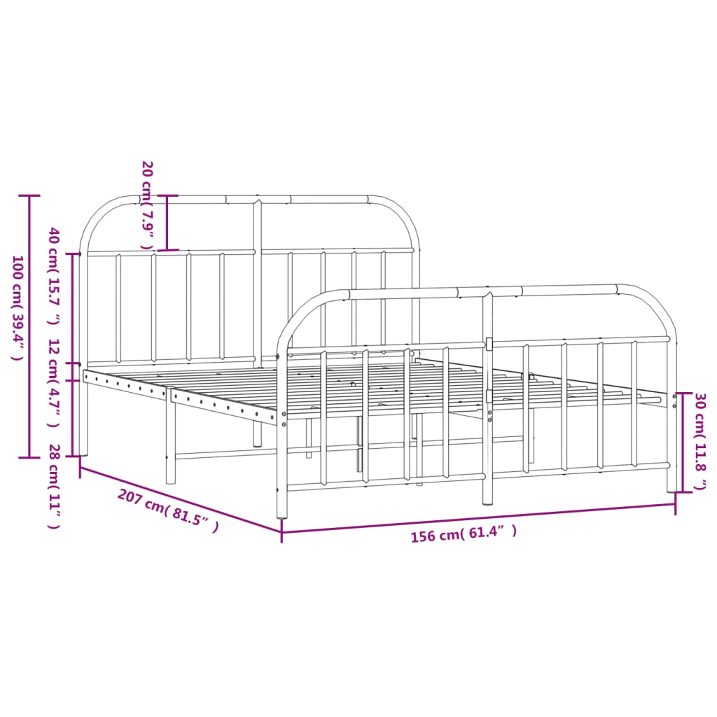 vidaXL Kovový rám postele s hlavovým a nožním čelem bílý 150 x 200 cm