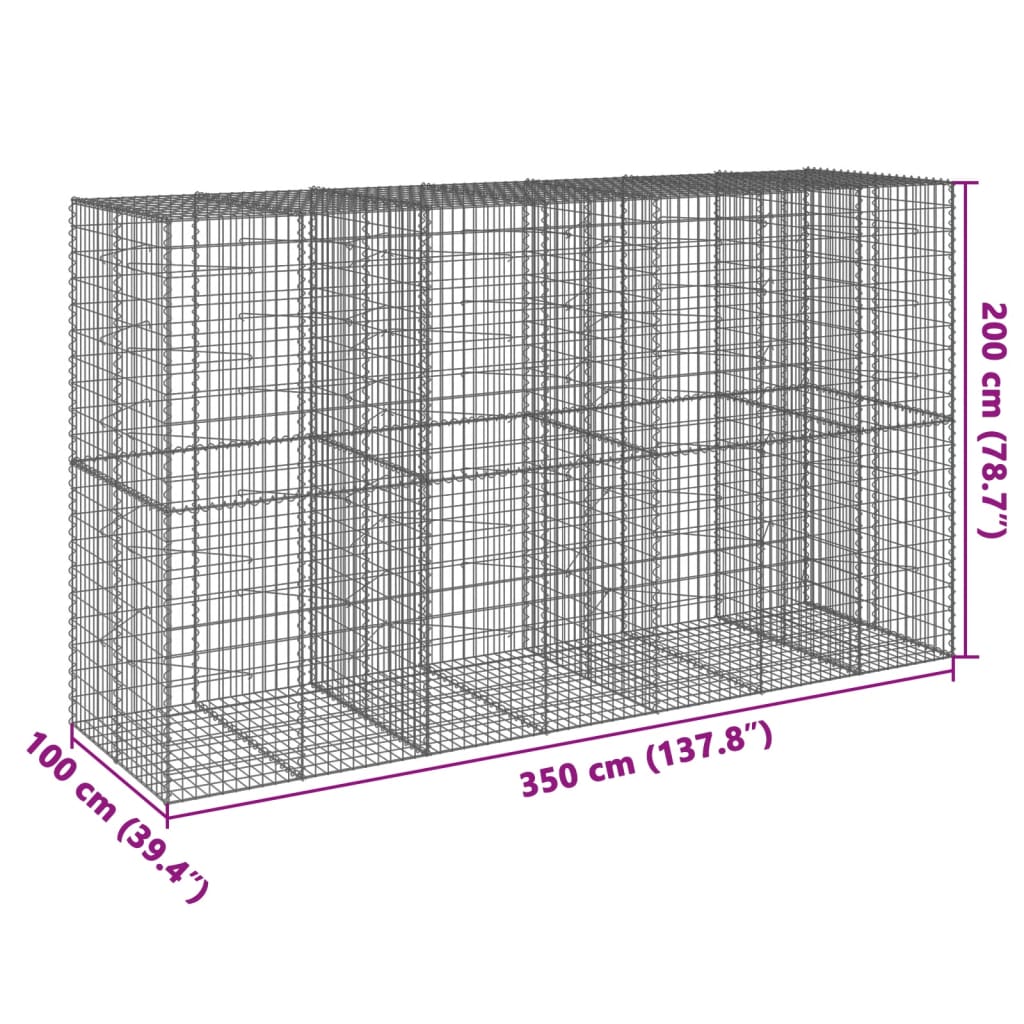 vidaXL Gabionový koš s víkem 350 x 100 x 200 cm pozinkované železo