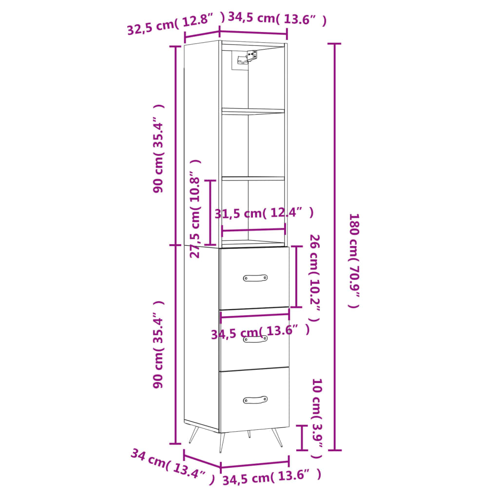 vidaXL Skříň highboard černá 34,5 x 34 x 180 cm kompozitní dřevo