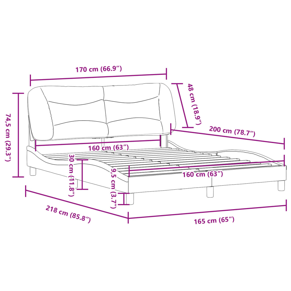 vidaXL Rám postele s čelem černý 160x200 cm umělá kůže