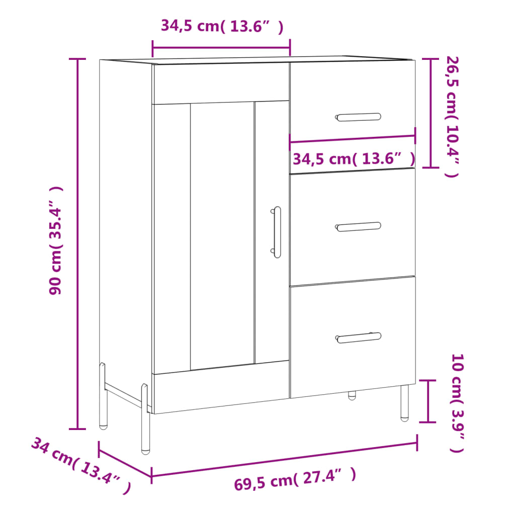 vidaXL Příborník bílý s vysokým leskem 69,5x34x90 cm kompozitní dřevo