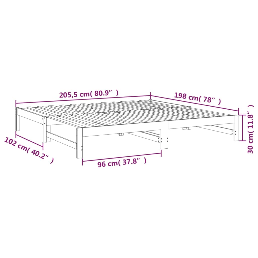 vidaXL Výsuvná postel šedá 2x(100x200) cm masivní borovice